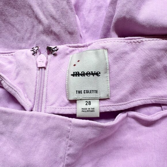 New Anthropologie The Colette Ruffle Hem Linen Wide Leg Crop Pants Pink 28 - Picture 7 of 11